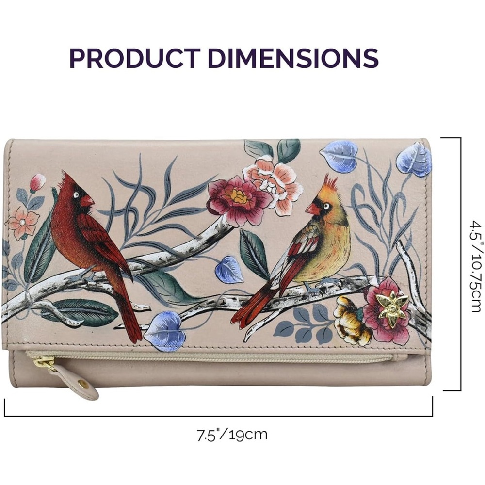 Anuschka Cardinal Family handpainted trifold woman’s wallet/clutch - Picture 8 of 12